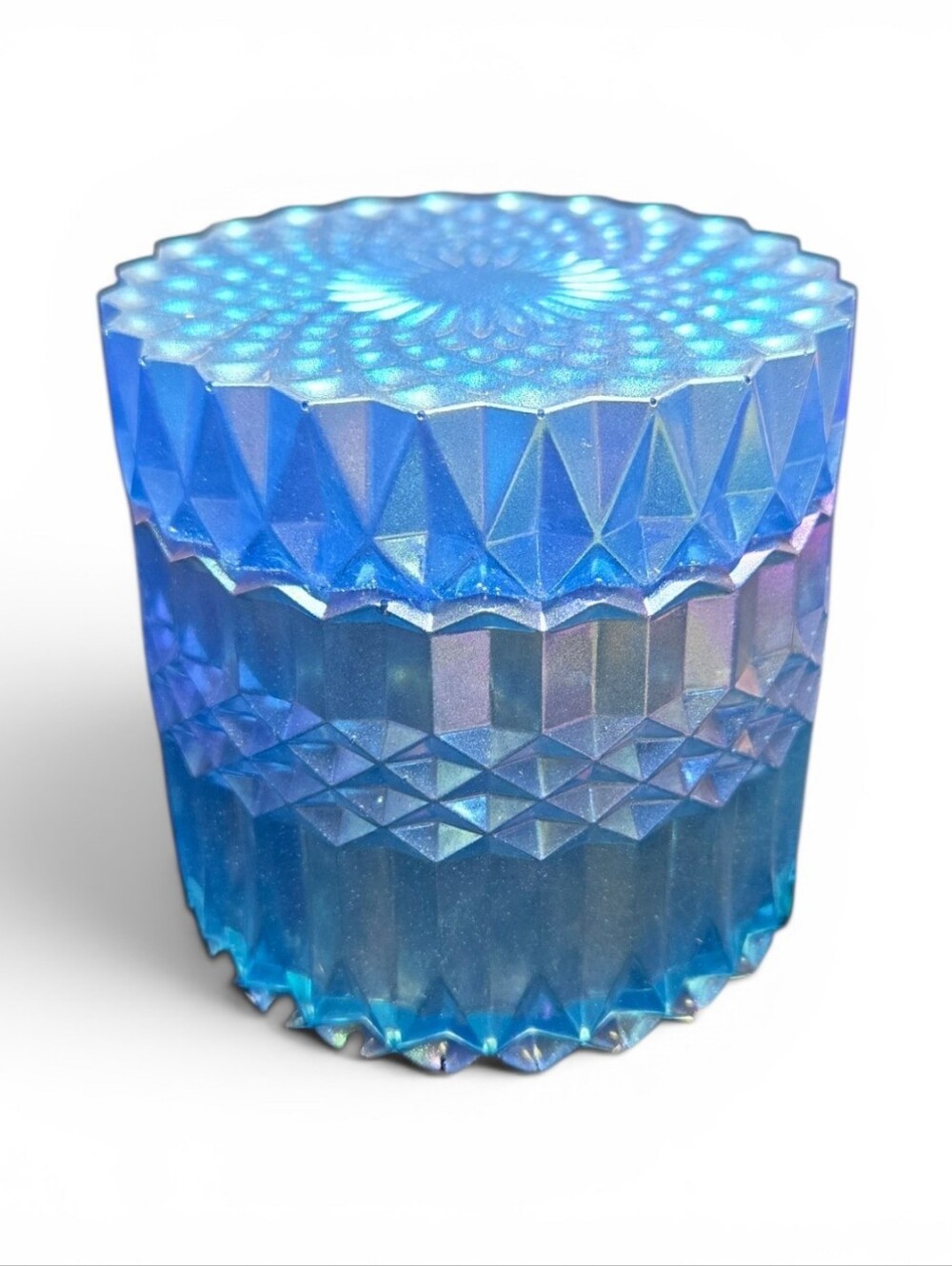 Hand Crafted Blue Iridescent Geometric Accent Box